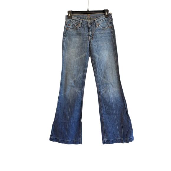 7 For All Mankind Women’s Flare Jeans Sz 24 Distressed Medium Wash Y2K Low Rise - Picture 1 of 9